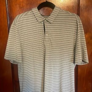 Lululemon Grey & White Striped Evolution Polo. Size Large.